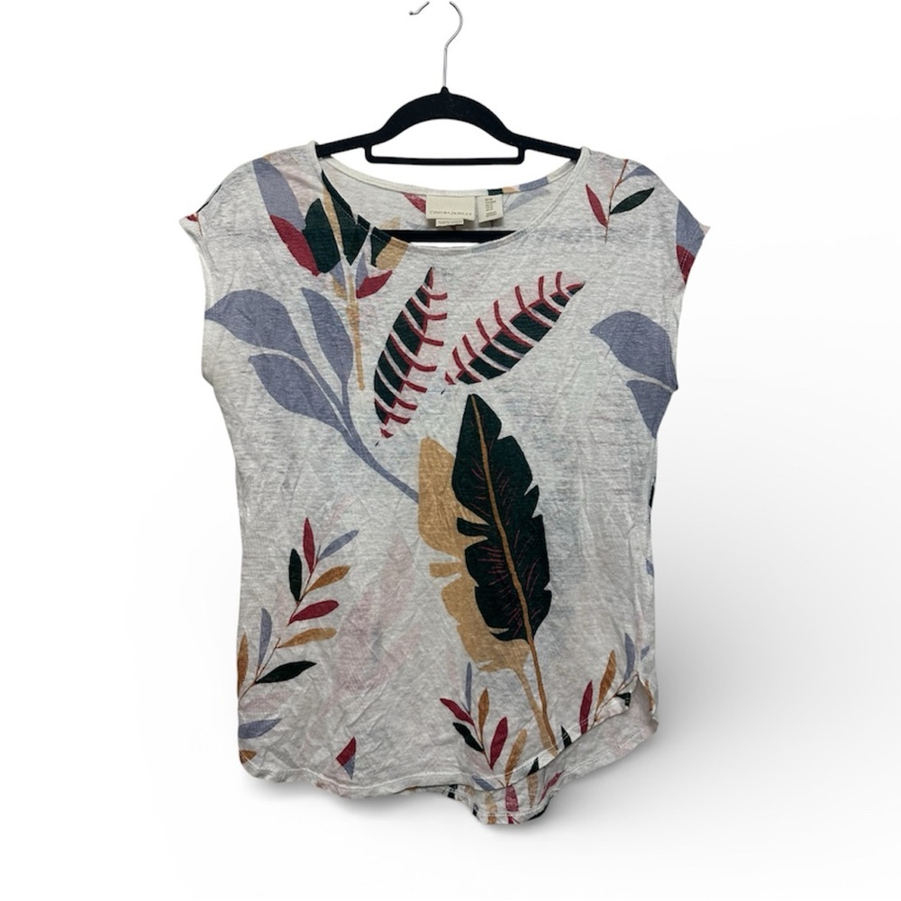 Cynthia Rowley Leaf Print Short Sleeve Top - 100% Linen- Medium
